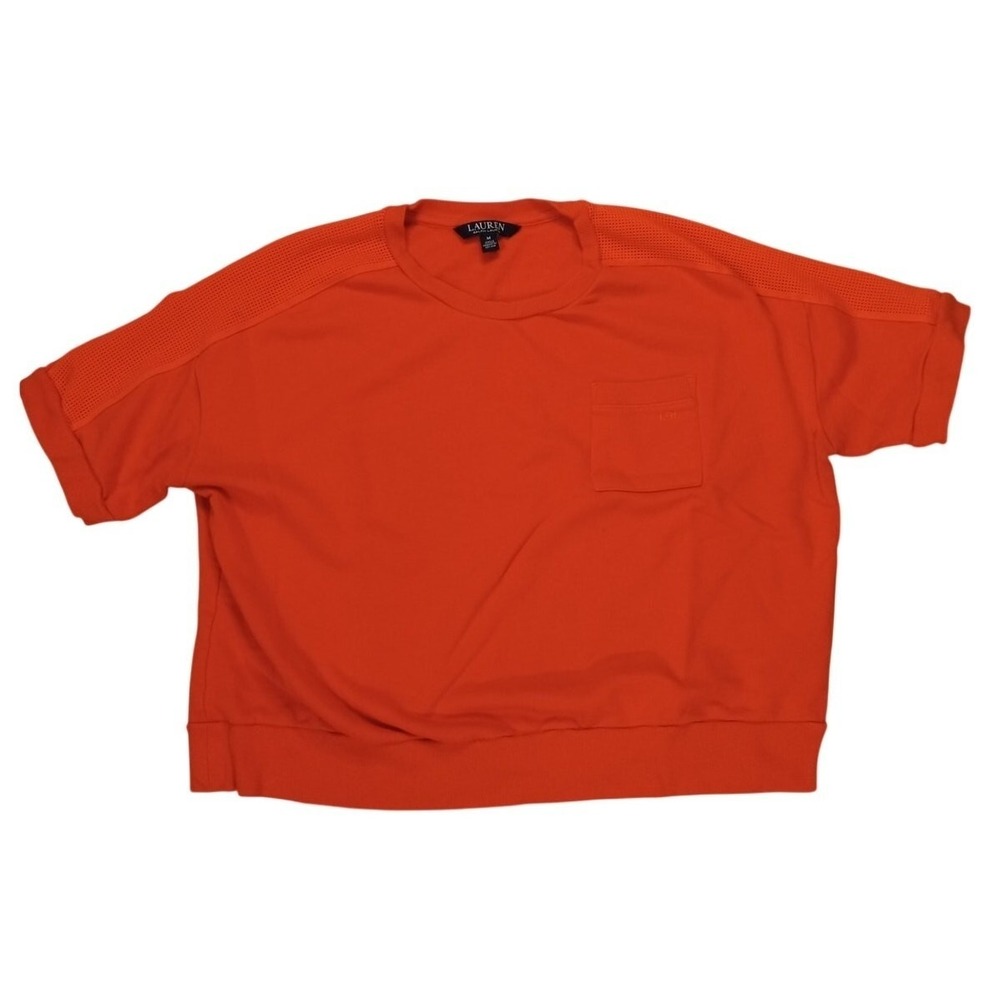 Ralph Lauren orange short‎ sleeve perforated shoulder sport sweatshirt SIZE M